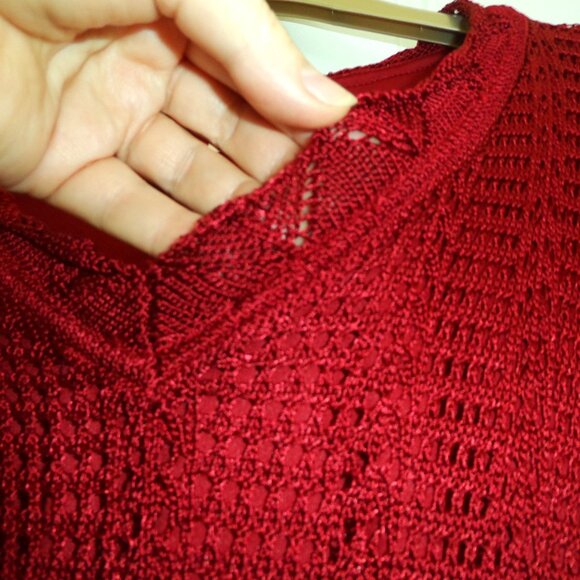 Tradition Burgundy Crochet Knit floral  Blouse size XL - Picture 3 of 13